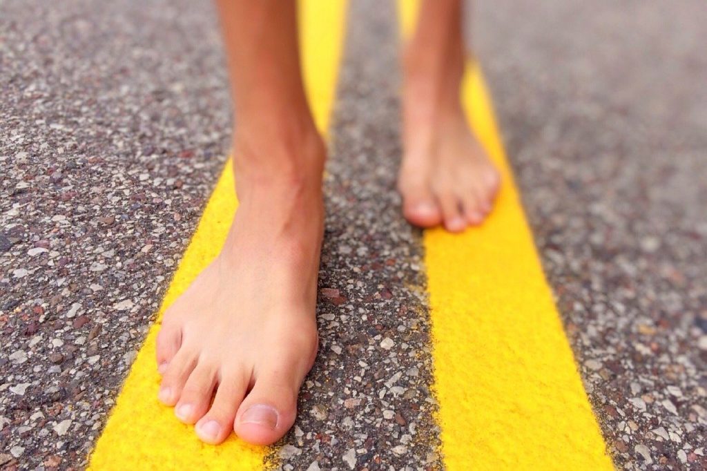 walk, street, barefoot